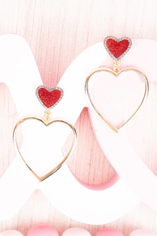 Red and Gold Heart Earrings