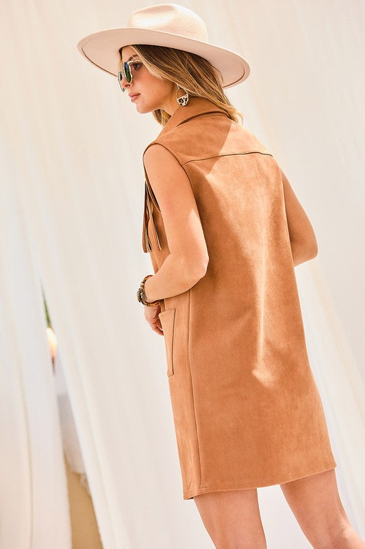 Demps Fringe Pocket Suede Mini Dress