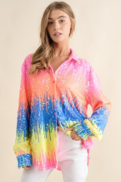 Wave Multi Sequin Button Up Shirt