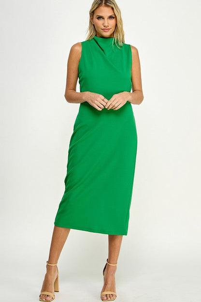 Green Mock Neck Midi Dress