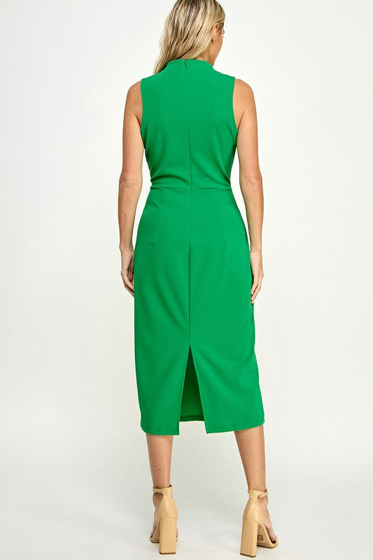 Green Mock Neck Midi Dress