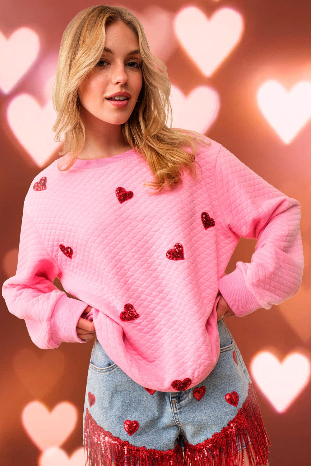 Quilted Heart Patch Sweater