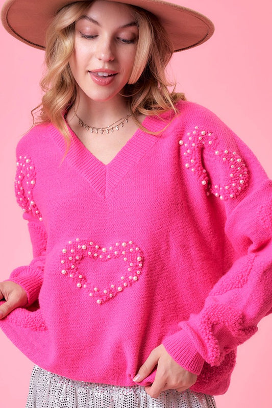 Heart Pearl Trim Sweater