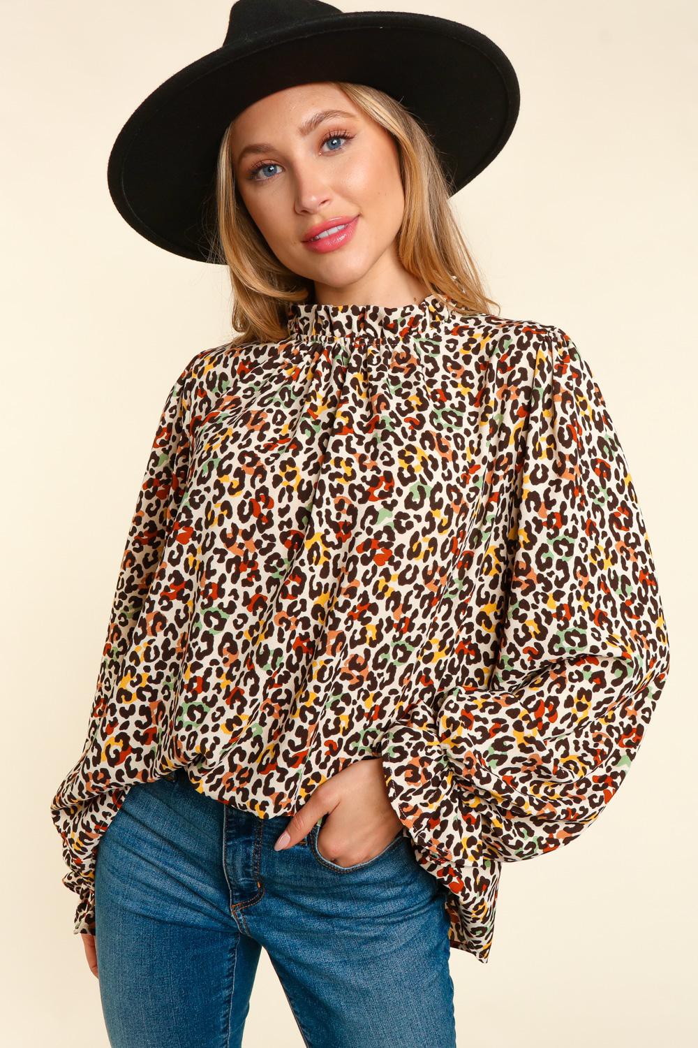 Mock Neck Leopard Top