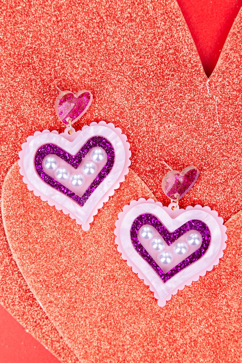 Pink Pearl Heart Acrylic Earrings