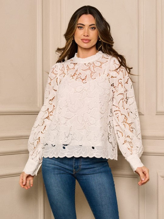 Mock Neck Eyelet Top