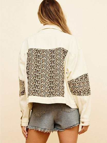 Cream Animal Print Denim Jacket