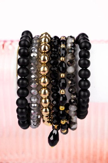 Black Beaded Bracelet Set