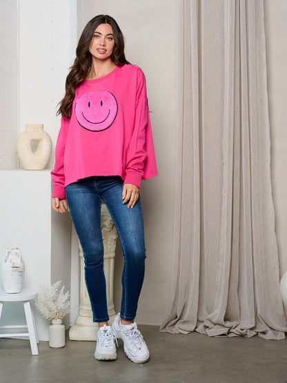 Fuzzy Smiley Face Graphic Sweater