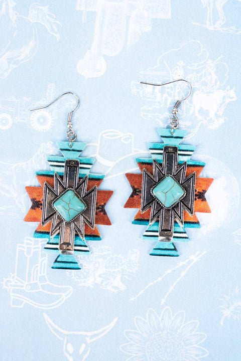 Turquoise Mesa Silvertone Earrings