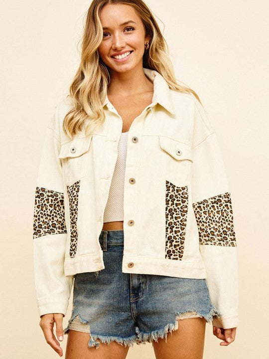 Cream Animal Print Denim Jacket