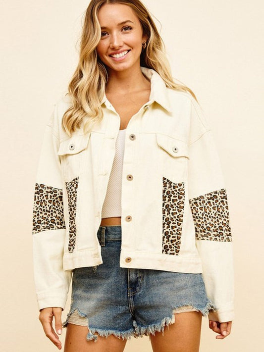 Cream Animal Print Denim Jacket