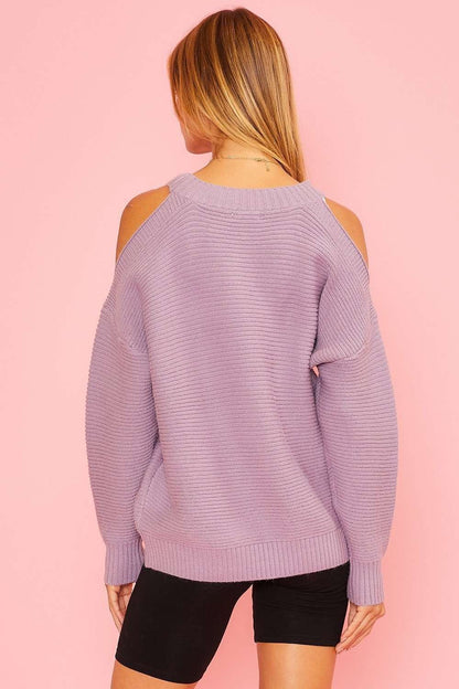 Lavender Cold Shoulder Sweater