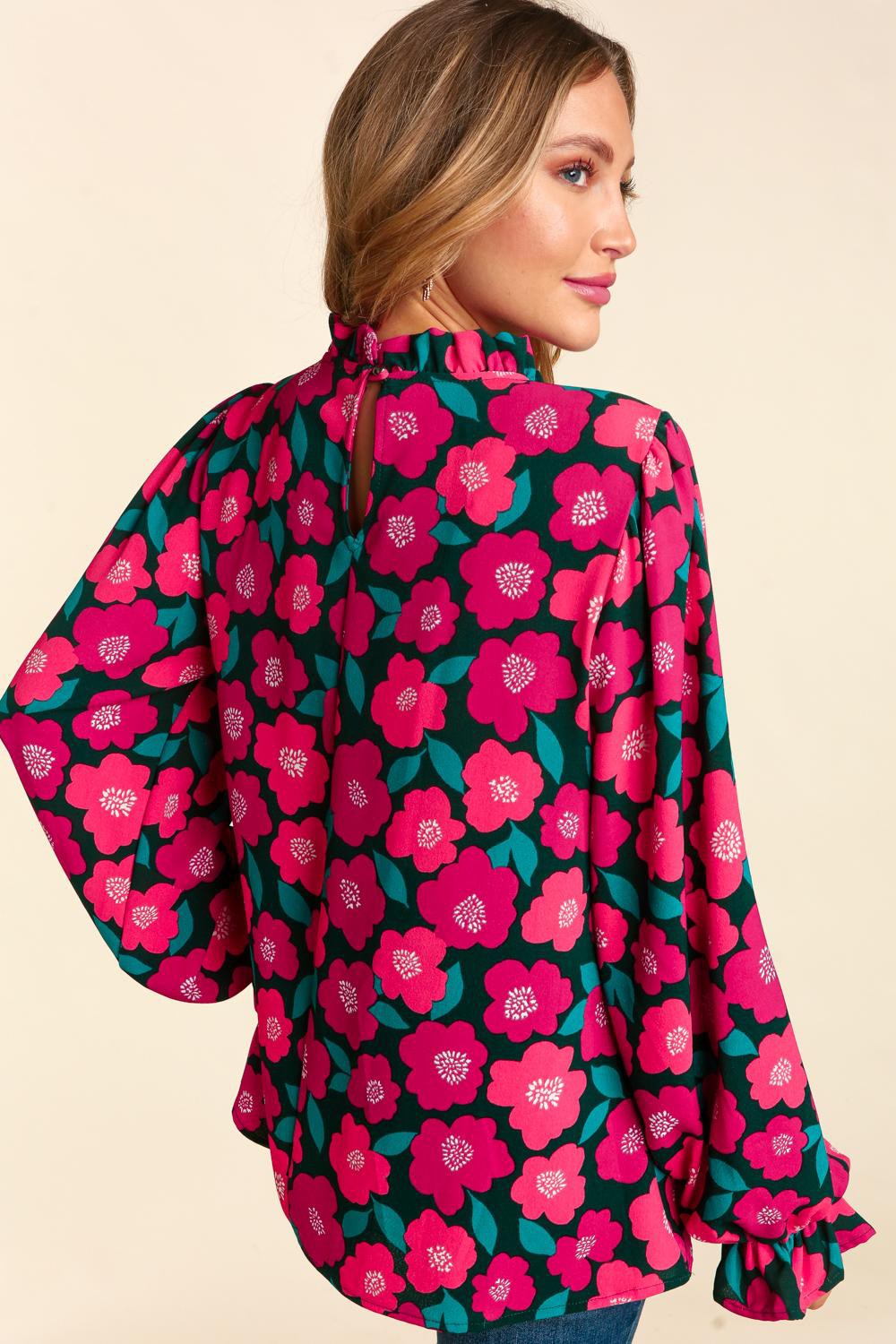 Frilled Mock Neck Floral Top