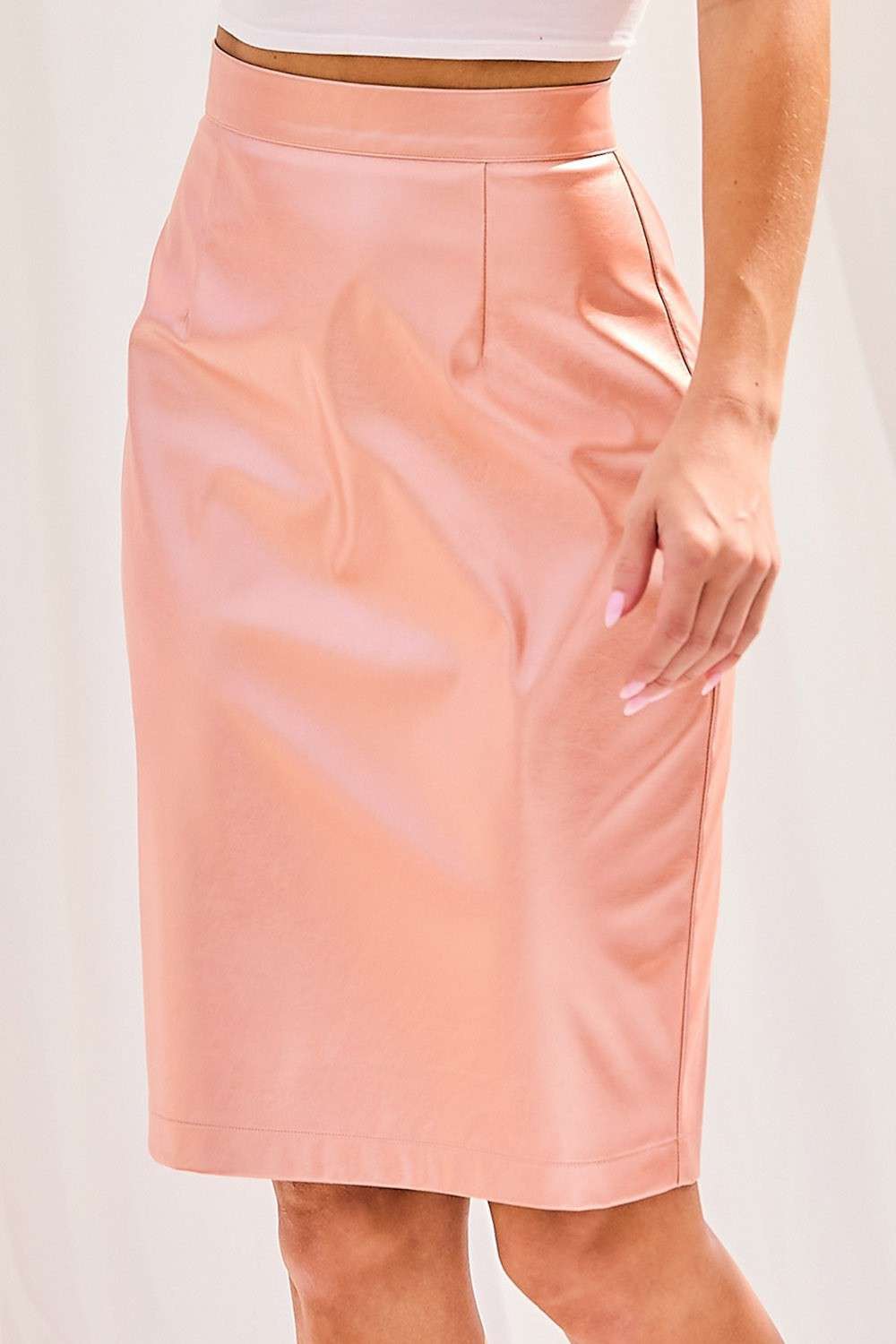 Rose Gold Faux Leather Pencil Skirt